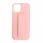 Wholesale PU Leather Hand Grip Kickstand Case with Metal Plate for iPhone 12 / iPhone 12 Pro 6.1 inch (Pink)